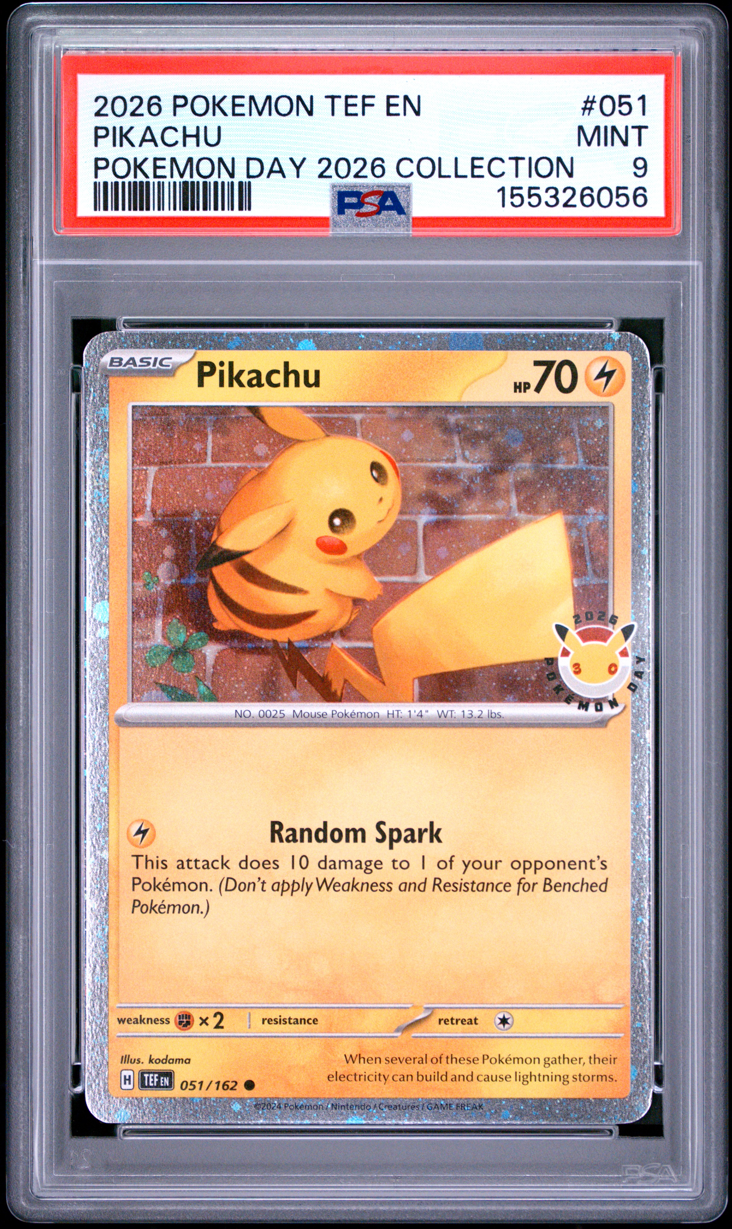 2026 #051 Pikachu PSA 9 Tef EN-T NFT artwork
