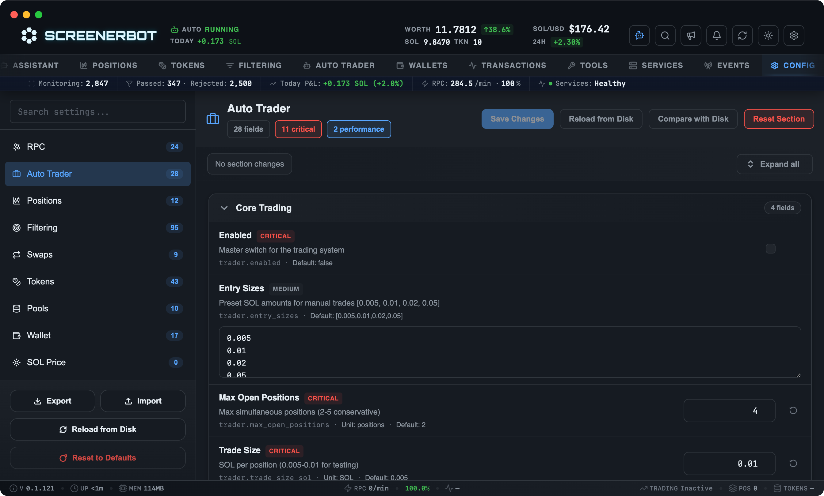 ScreenerBot Configuration screenshot — Customize every aspect of your trading experience