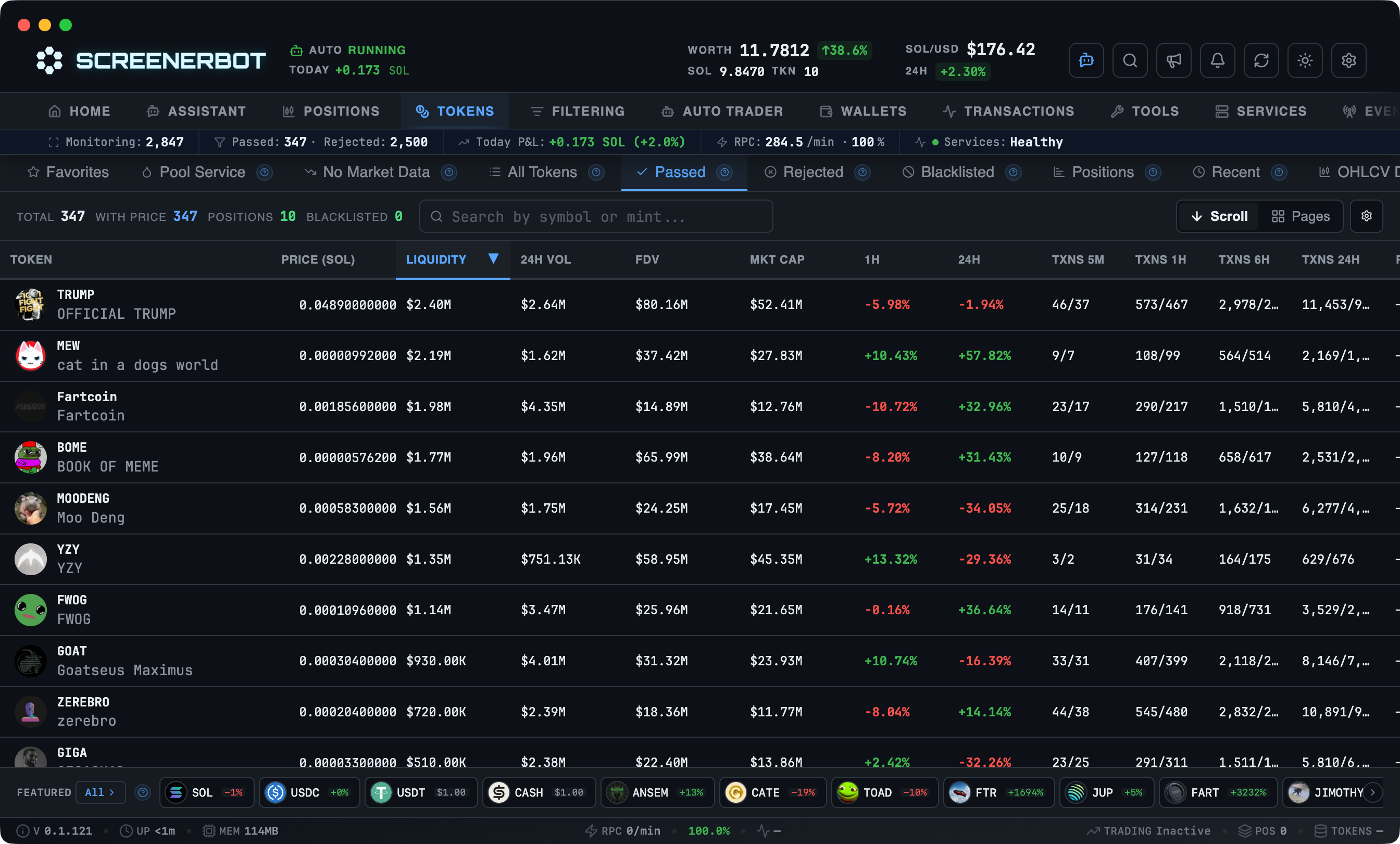 ScreenerBot Tokens - Passed screenshot — Current candidates that survived every enabled filter